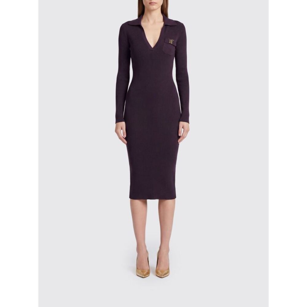 Elisabetta Franchi Women Elisabetta Franchi Ribbed-Knit V-Neck Midi Sheath Dress